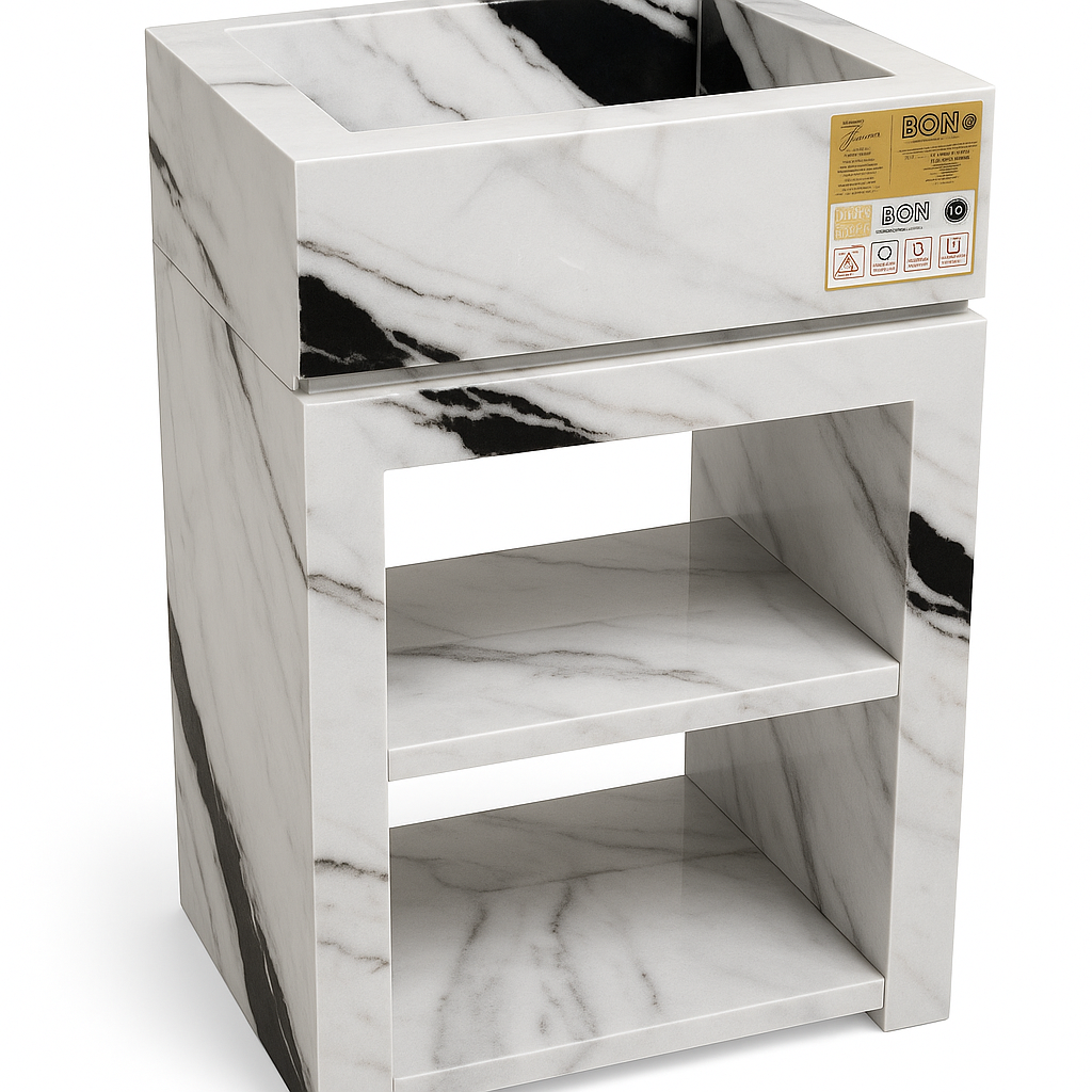 حوض بورسلين أبيض معرق ماركة Bon - موديل ST00A1 - المقاس 85×45×45 سم