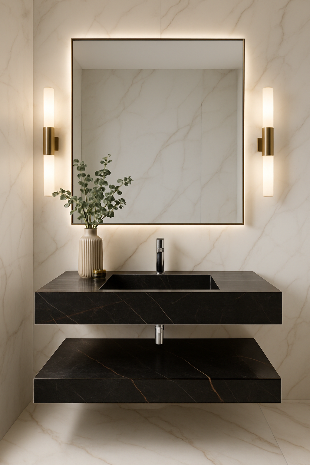 (طلب مسبق) حوض بورسلين مسطح ماركة قطعتين لون أسود BON - كود FL0017 - المقاس 15×100×45 سم