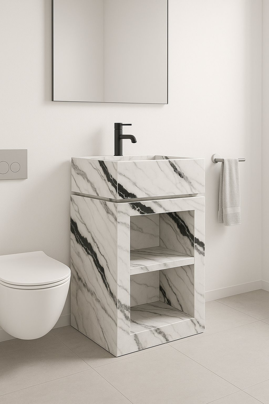 حوض بورسلين أبيض معرق ماركة Bon - موديل ST00A1 - المقاس 85×45×45 سم