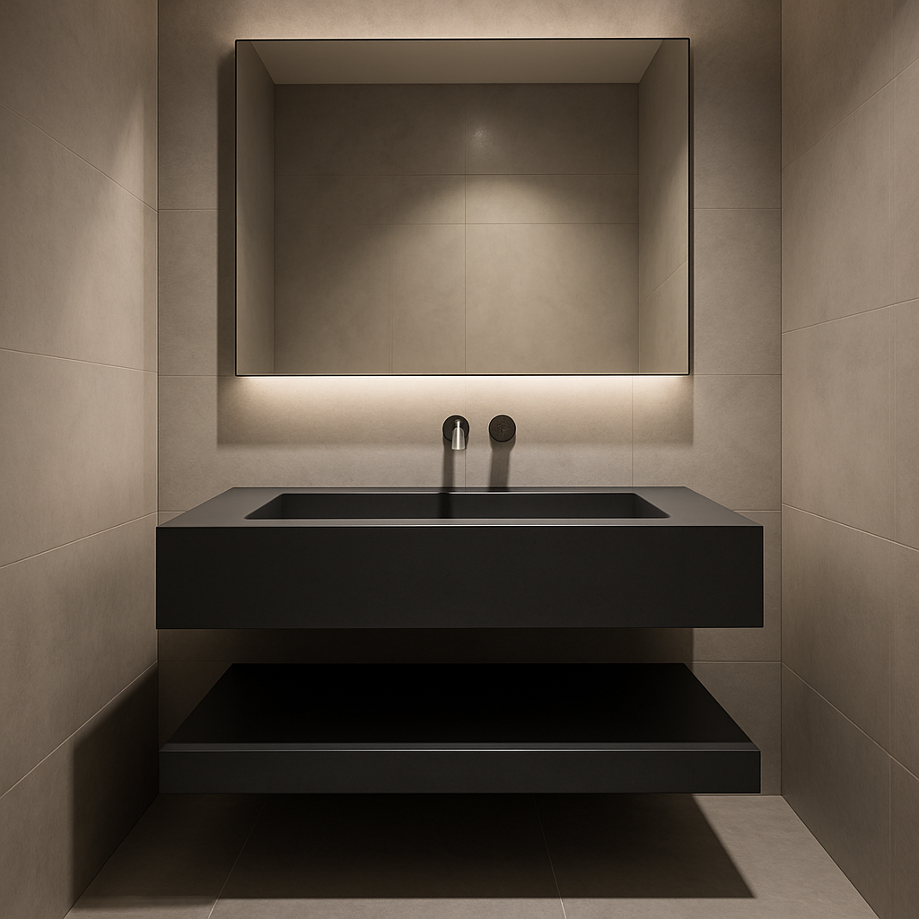 (طلب مسبق) حوض بورسلين حائطي ماركة لون أسود BON - كود FL007 - المقاس 15×80×45 سم
