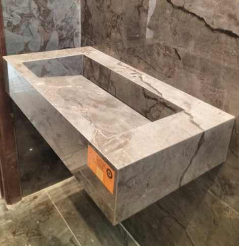 (طلب مسبق) حوض بورسلين حائطي ماركة لون بيج BON - كود FL007 - المقاس 15×80×45 سم