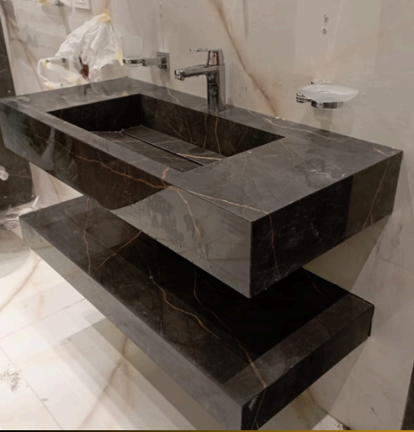 (طلب مسبق) حوض بورسلين مسطح ماركة قطعتين لون أسود BON - كود FL0017 - المقاس 15×100×45 سم
