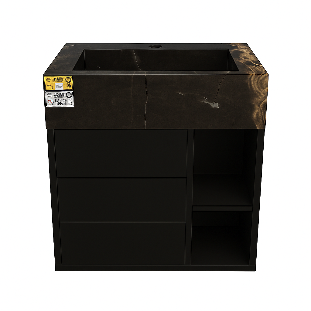 (طلب مسبق) حوض بورسلين مع وحدة تخزين ماركة لون أسود BON - كود B00U2 - المقاس 85×80×45 سم