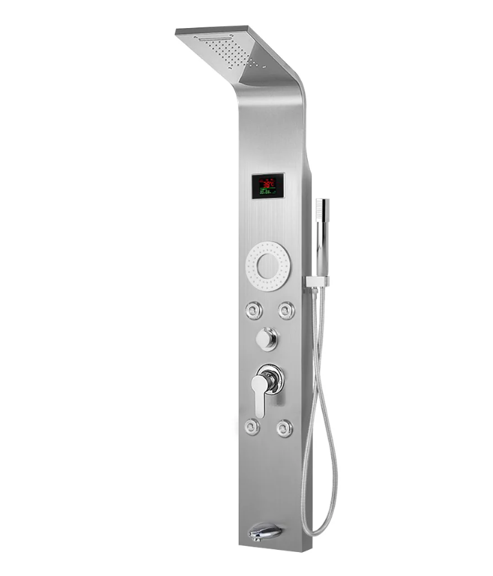 Digital illuminated shower panel with 5 water outlets
